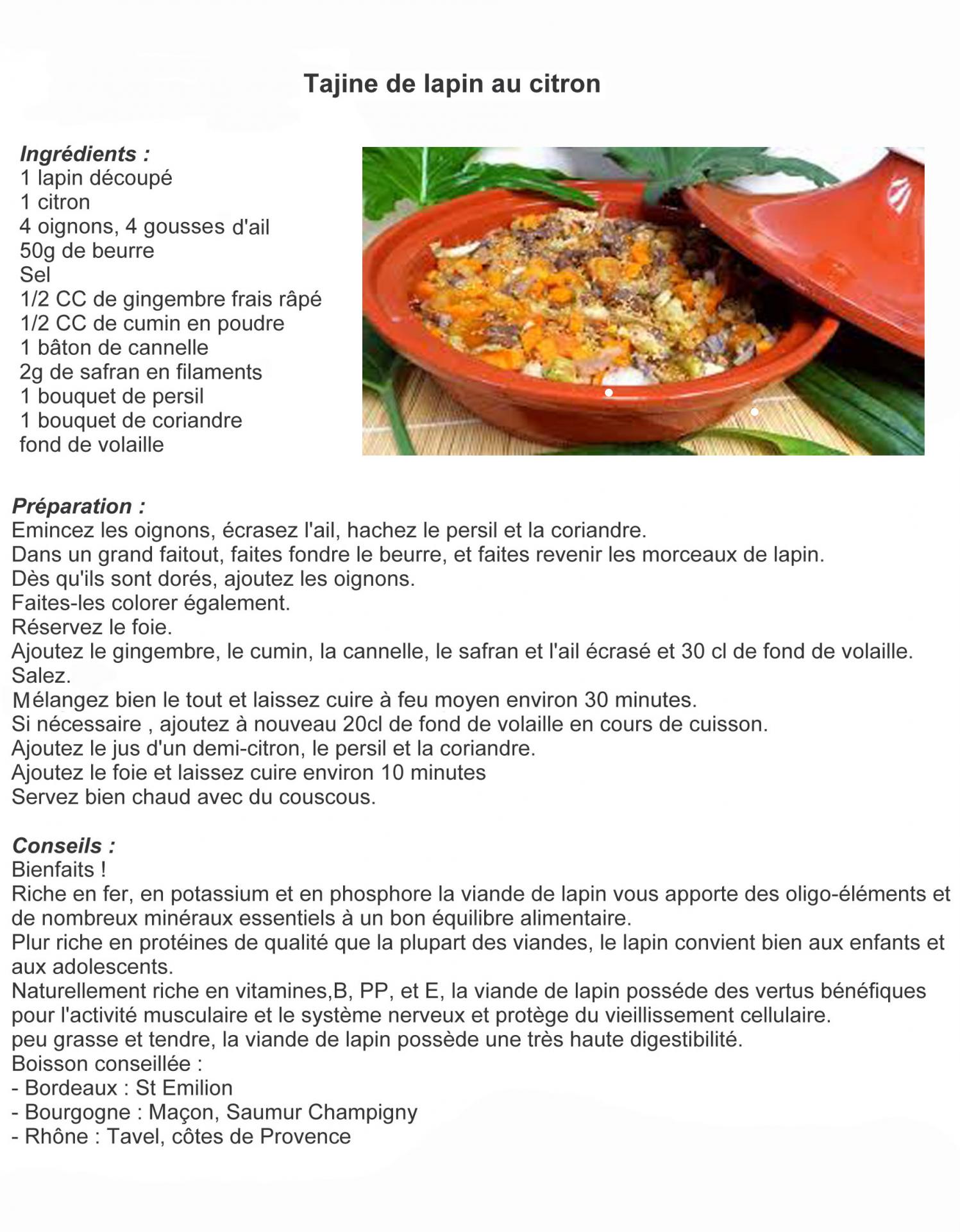 Tajine de lapin au citron